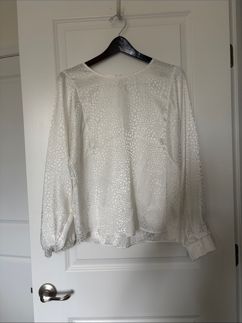 White Sheer Patterned Long-Sleeve Blouse